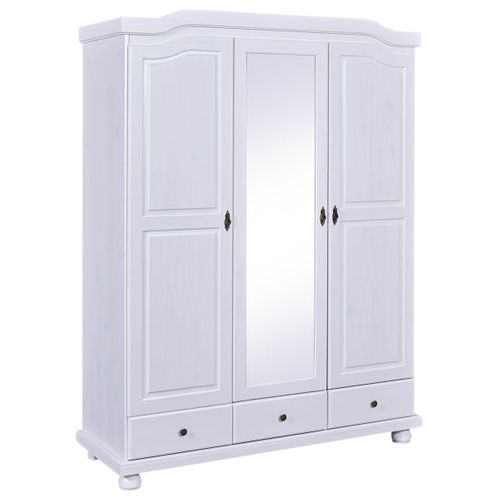Armoire 3 Portes Avec Penderie Bois Massif Vernis Blanc - Neder