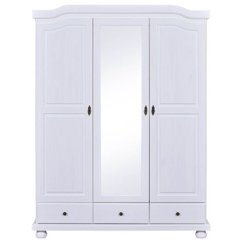 Armoire 3 Portes Avec Penderie Bois Massif Vernis Blanc - Neder