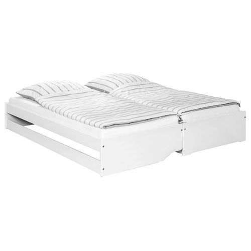 Lit Gigogne 3 Couchages 90x200cm Bois Massif Vernis Blanc - Barbara