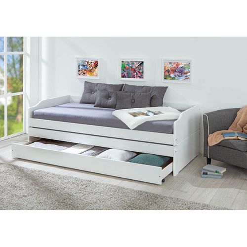 Lit Gigogne 3 Couchages 90x200cm Bois Massif Vernis Blanc - Barbara