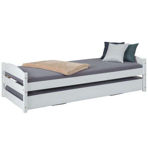 Lit  90x200 Cm Gigogne Vernis Blanc - Brodi