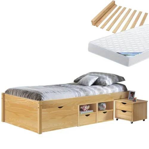 Pack Lit Multi-rangement 90x200 + Matelas Ibiza - Cali