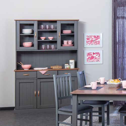 Melina - Buffet Vaisselier 5 Portes 3 Tiroirs Coloris Gris