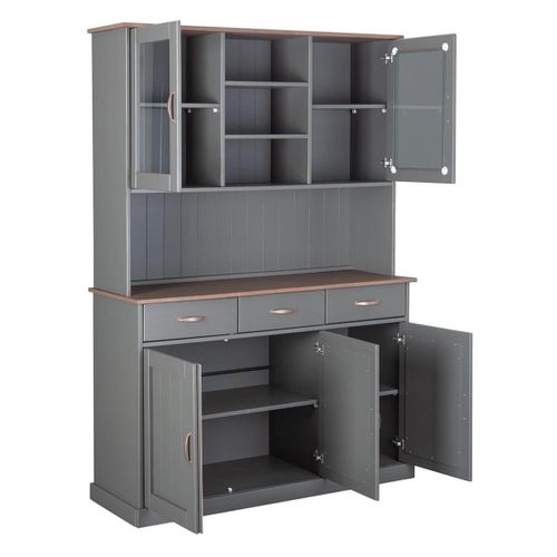 Melina - Buffet Vaisselier 5 Portes 3 Tiroirs Coloris Gris