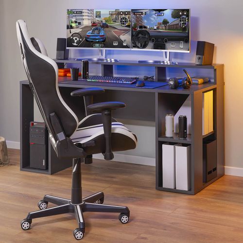 Mario - Bureau Gamer Multi-rangement Anthracite