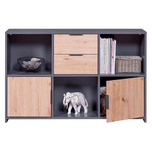 Ophely - Meuble Multi-rangement Anthracite Et Effet Bois