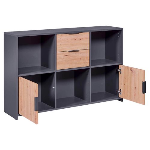Ophely - Meuble Multi-rangement Anthracite Et Effet Bois