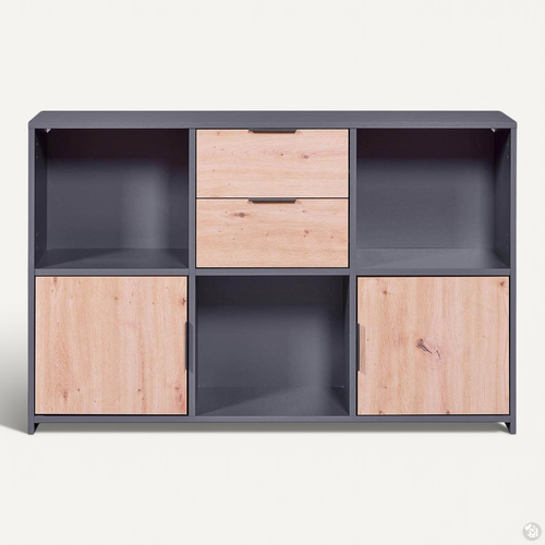 Ophely - Meuble Multi-rangement Anthracite Et Effet Bois