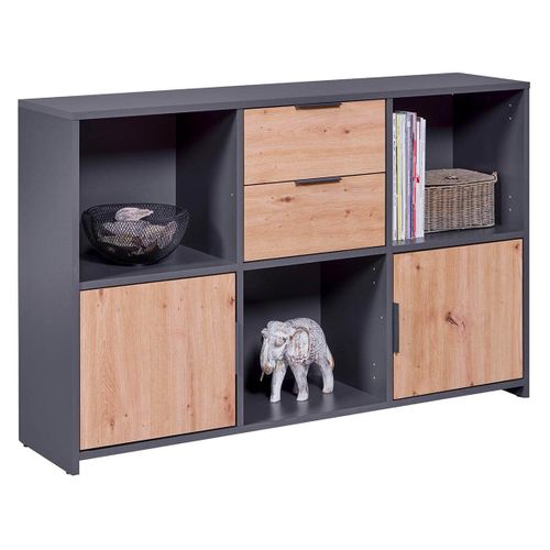 Ophely - Meuble Multi-rangement Anthracite Et Effet Bois