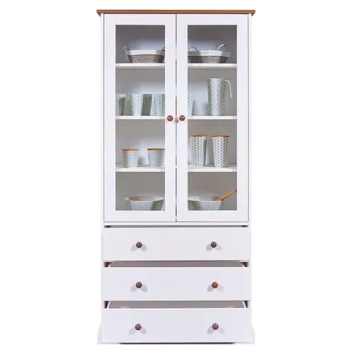 Vitrine 2 Portes 3 Tiroirs En Mdf Laqué Blanc - Socoa