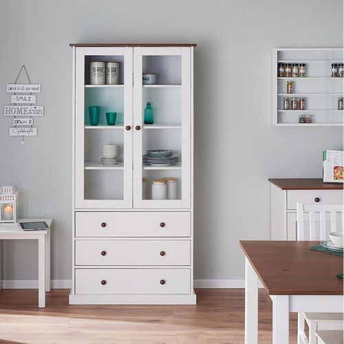 Vitrine 2 Portes 3 Tiroirs En Mdf Laqué Blanc - Socoa