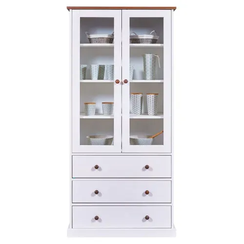 Vitrine 2 Portes 3 Tiroirs En Mdf Laqué Blanc - Socoa