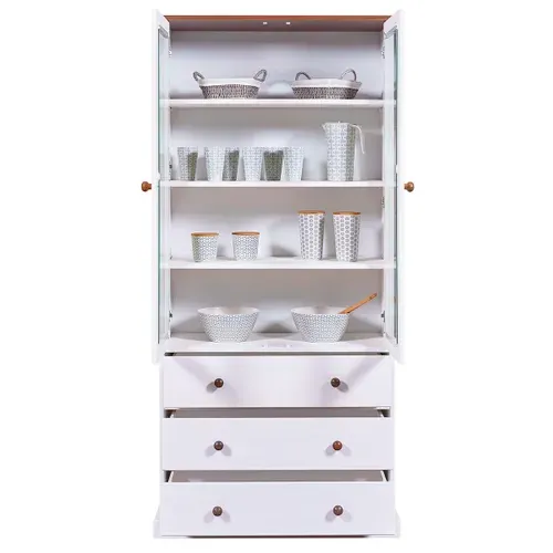 Vitrine 2 Portes 3 Tiroirs En Mdf Laqué Blanc - Socoa