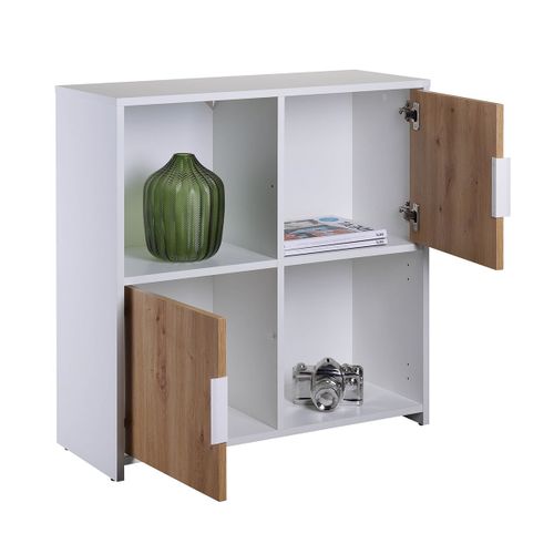 Meuble 2 Portes 2 Niches Blanc Et Effet Bois - Ophely