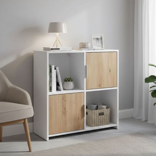 Meuble 2 Portes 2 Niches Blanc Et Effet Bois - Ophely