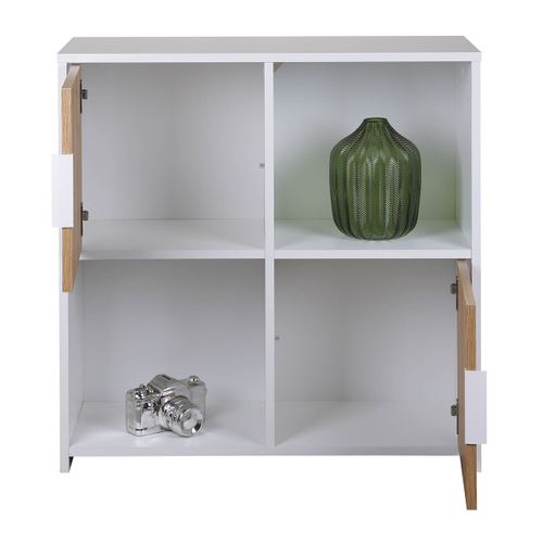 Meuble 2 Portes 2 Niches Blanc Et Effet Bois - Ophely