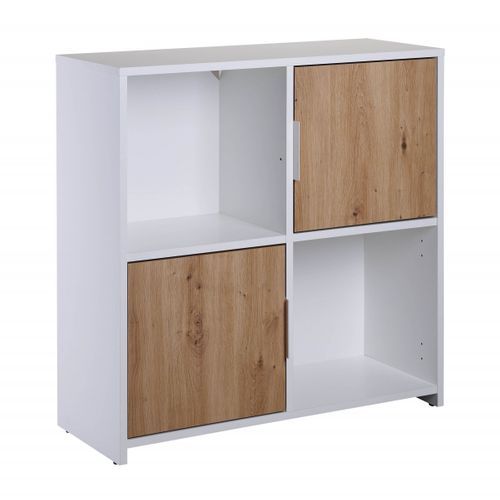 Meuble 2 Portes 2 Niches Blanc Et Effet Bois - Ophely