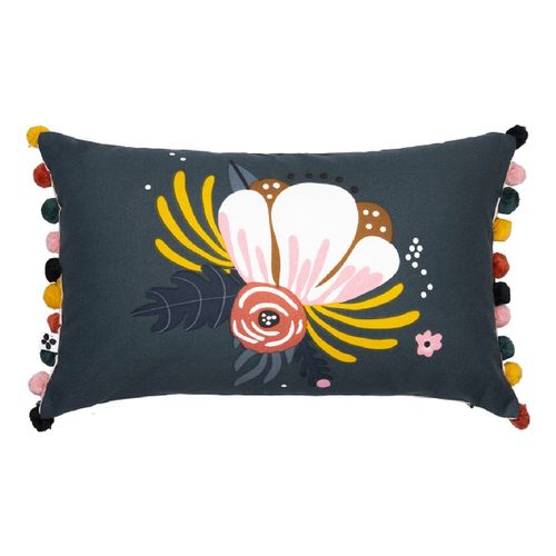 Coussin Déhoussable 30x50cm Coton Motif Rétro Avec Pompons - Capuk