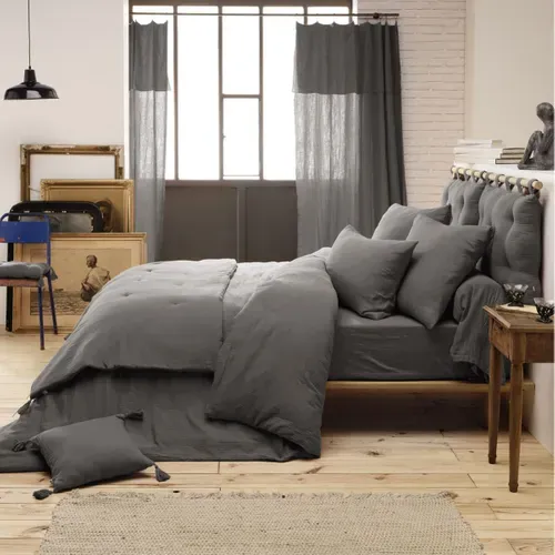 Chemin De Lit 90x200cm Capitonné Gaze De Coton Granit - Ourea