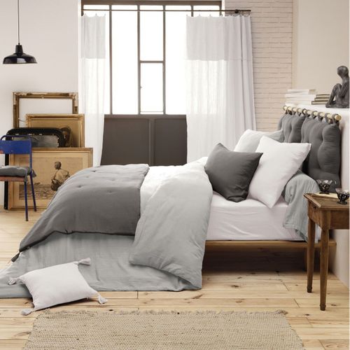 Chemin De Lit 90x200cm Capitonné Gaze De Coton Granit - Ourea