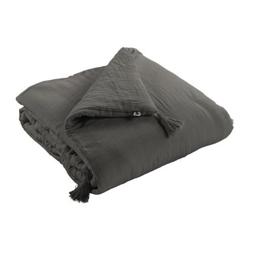 Chemin De Lit 90x200cm Capitonné Gaze De Coton Granit - Ourea