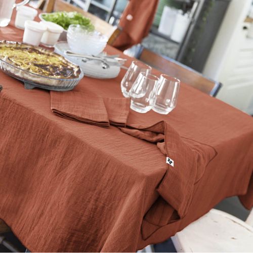 Lot De 3 Serviettes 40x40cm Gaze De Coton Terracotta - Ourea