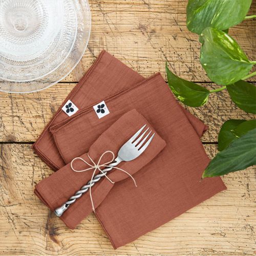 Lot De 3 Serviettes 40x40cm Gaze De Coton Terracotta - Ourea