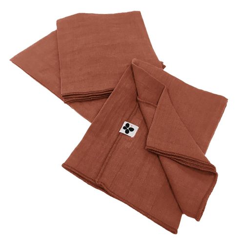 Lot De 3 Serviettes 40x40cm Gaze De Coton Terracotta - Ourea