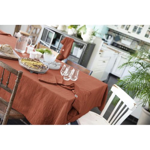 Nappe Rectangulaire 150x350cm Gaze De Coton Terracotta - Ourea