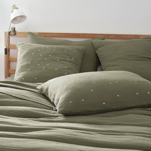 Ourea Motif - Taie D'oreiller 60x60cm Gaze De Coton Romarin à Pois Dorés