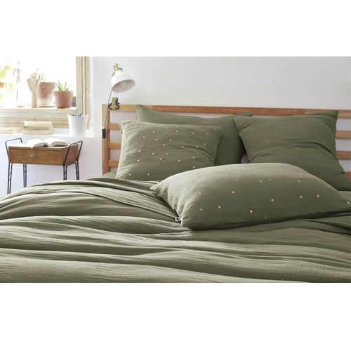 Ourea Motif - Taie D'oreiller 60x60cm Gaze De Coton Romarin à Pois Dorés