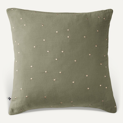Ourea Motif - Taie D'oreiller 60x60cm Gaze De Coton Romarin à Pois Dorés