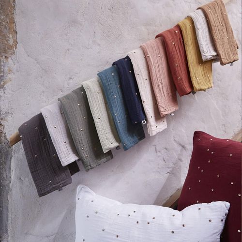Ourea Motif - Taie D'oreiller 60x60cm Gaze De Coton Romarin à Pois Dorés