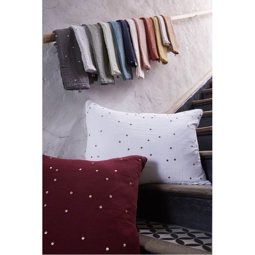 Ourea Motif - Taie D'oreiller 60x60cm Gaze De Coton Romarin à Pois Dorés