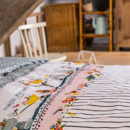 Parure De Lit Coton Motif Fleuri Housse De Couette 200x200cm + 2 Taies D'oreiller - Midea