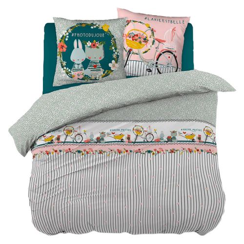 Parure De Lit Coton Motif Fleuri Housse De Couette 200x200cm + 2 Taies D'oreiller - Midea