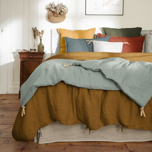 Chemin De Lit 90x200cm Lin Lavé Coloris Eucalyptus - Margaux