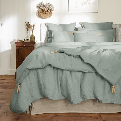 Chemin De Lit 90x200cm Lin Lavé Coloris Eucalyptus - Margaux