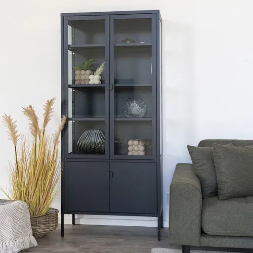 Vitirne 4 Portes Verre Et Acier Noir - Hendra