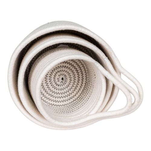 Lot De 3 Paniers En Coton Blanc Et Avec Surpiqûres Zig-zag Et 1 Poignée - Bianca