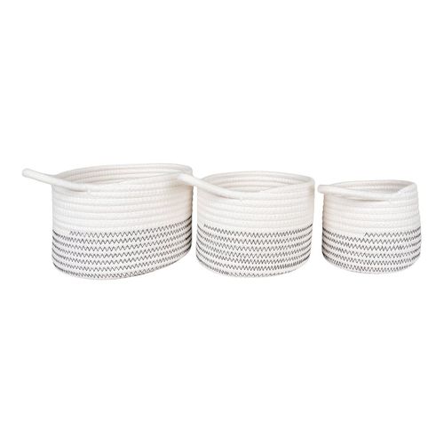Lot De 3 Paniers En Coton Blanc Et Avec Surpiqûres Zig-zag Et 1 Poignée - Bianca