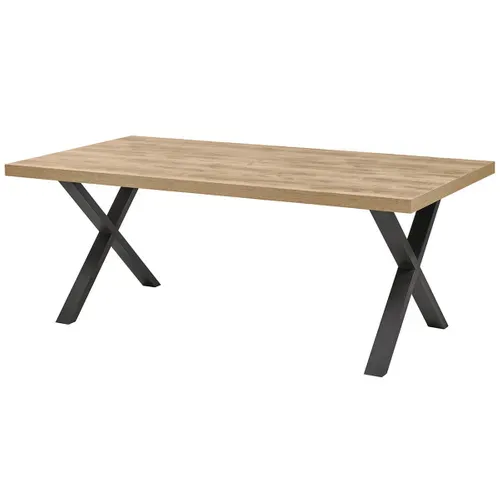 Ensemble Séjour Complet Et Table 200 Cm Aspect Bois Piètement X Métal Noir - Clodius