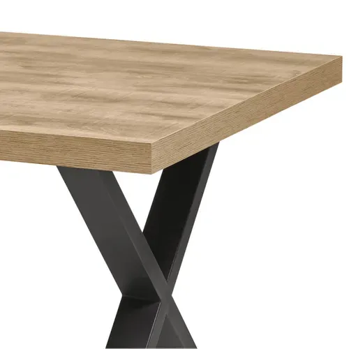 Ensemble Séjour Complet Et Table 200 Cm Aspect Bois Piètement X Métal Noir - Clodius