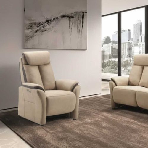 Coimbra - Fauteuil Relax Electrique New Nobuck Beige Et Gris Foncé