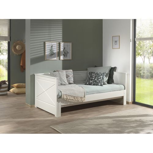 Lit Extensible 90x200cm En Pin Laqué Blanc - Vivien