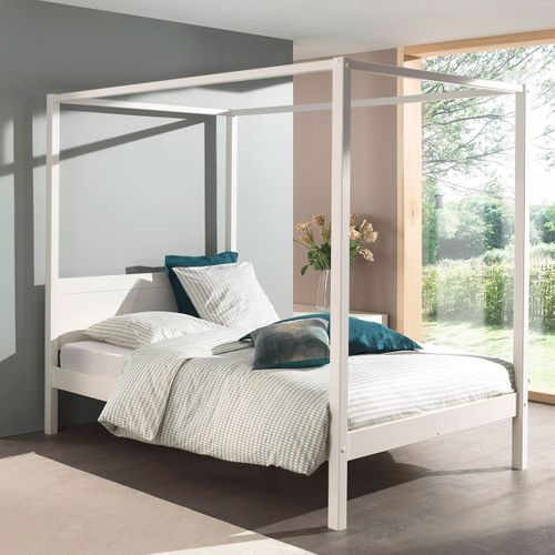 Lit Baldaquin En Pin Laqué Blanc 140x200cm - Alcove