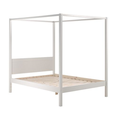 Lit Baldaquin En Pin Laqué Blanc 140x200cm - Alcove