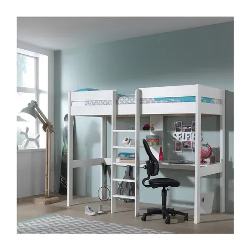 Lit Mezzanine Blanc 90x200cm échelle Centrale Avec Bureau - Sleepy