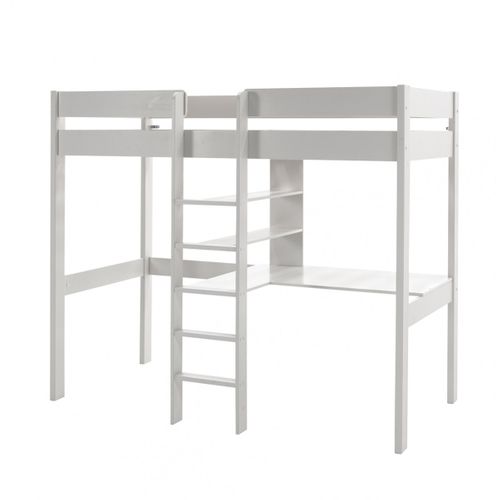 Lit Mezzanine Blanc 90x200cm échelle Centrale Avec Bureau - Sleepy