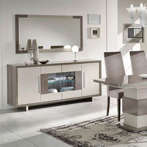 Pack Séjour Table Allongeable + Buffet 4p LED Gris Métallisé Et Mat - Auxane